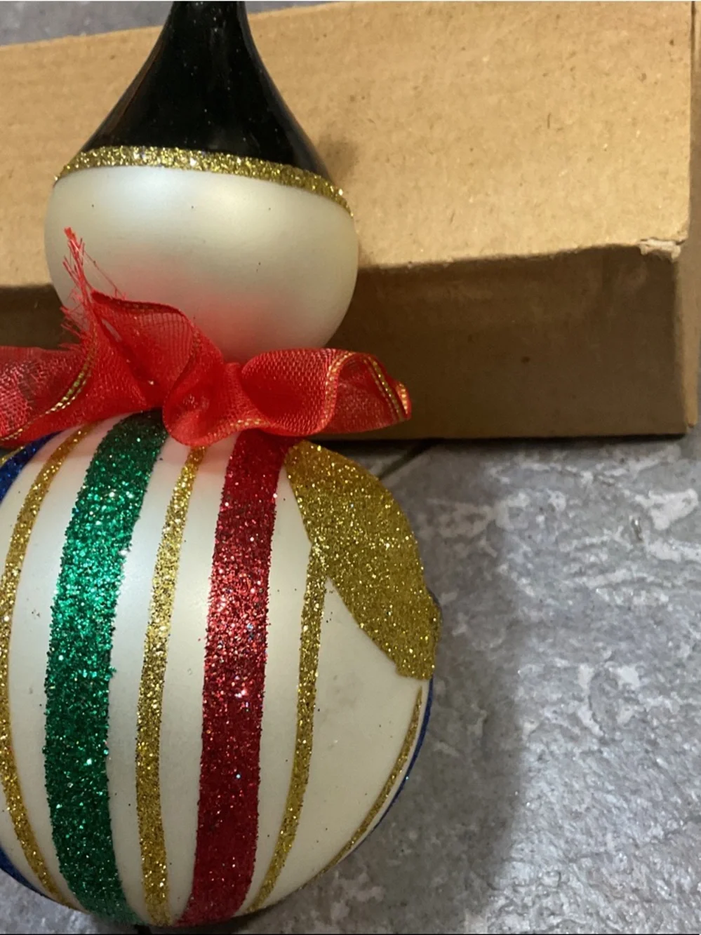 Pier 1 Cream Clown Ornament with Red, Blue, Green & Gold Accents